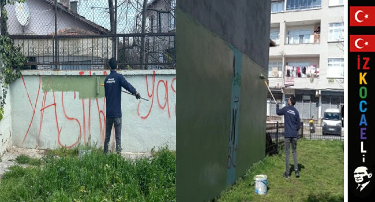 &Ccedil;ayırova&rsquo;daki parkların duvarlarında bakım &ccedil;alışması