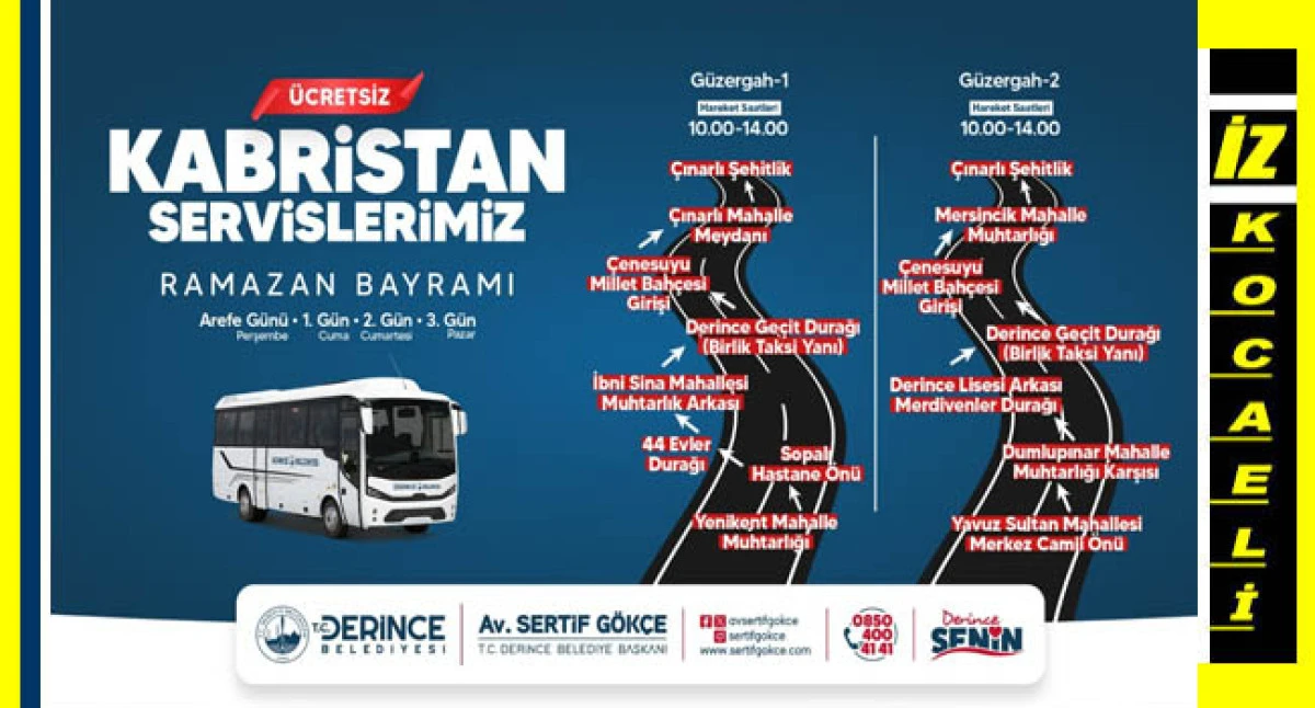 Derince Belediyesi Bayramda Mezarlıklara &Uuml;cretsiz Ulaşım