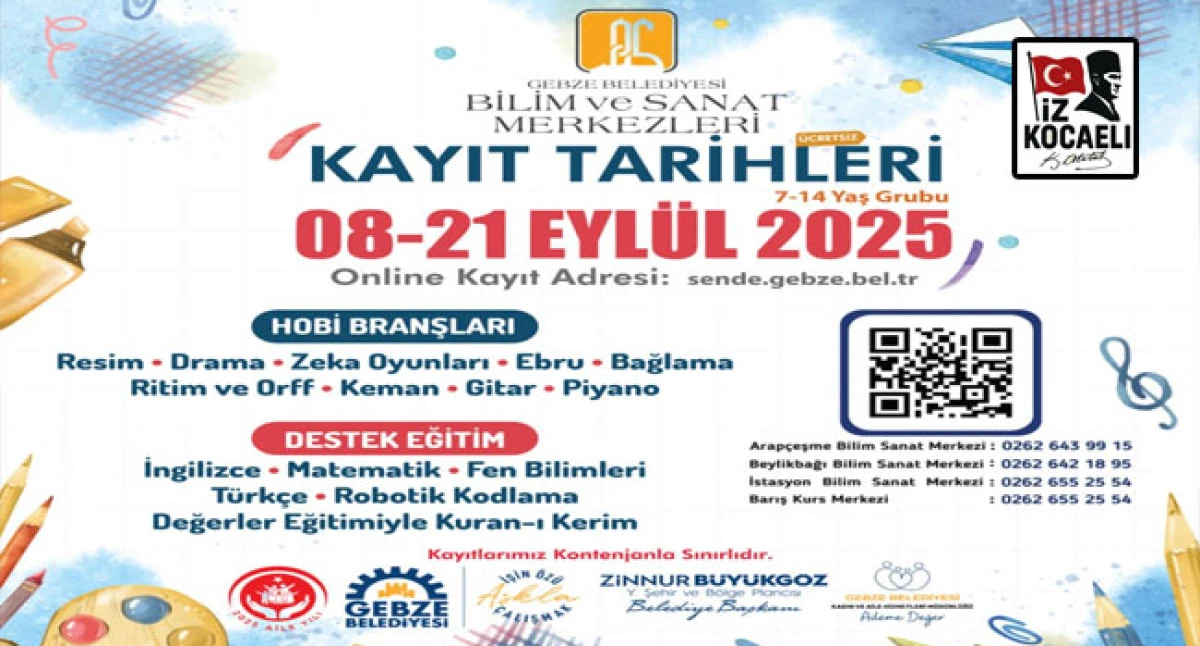 Gebze Belediyesi Bilim ve Sanat Merkezi Kayıtları Başladı