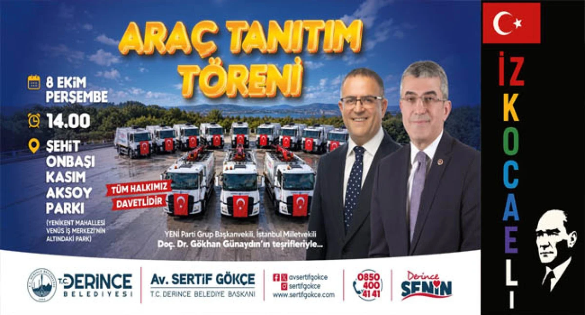 G&ouml;khan G&uuml;naydın, Derince&rsquo;nin  Ara&ccedil; Tanıtımına Katılacak