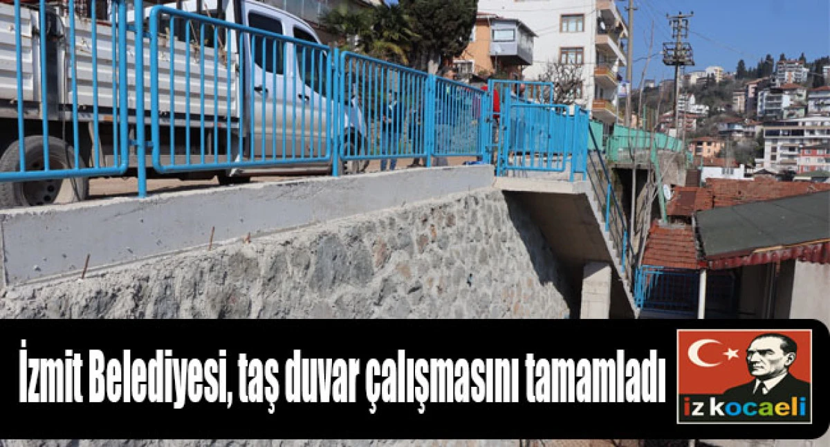 İzmit Belediyesi, Turgut&rsquo;daki taş duvar &ccedil;alışmasını tamamladı